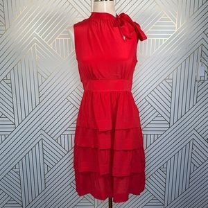 Anthropologie Red Tiered Bow-Neck Dress